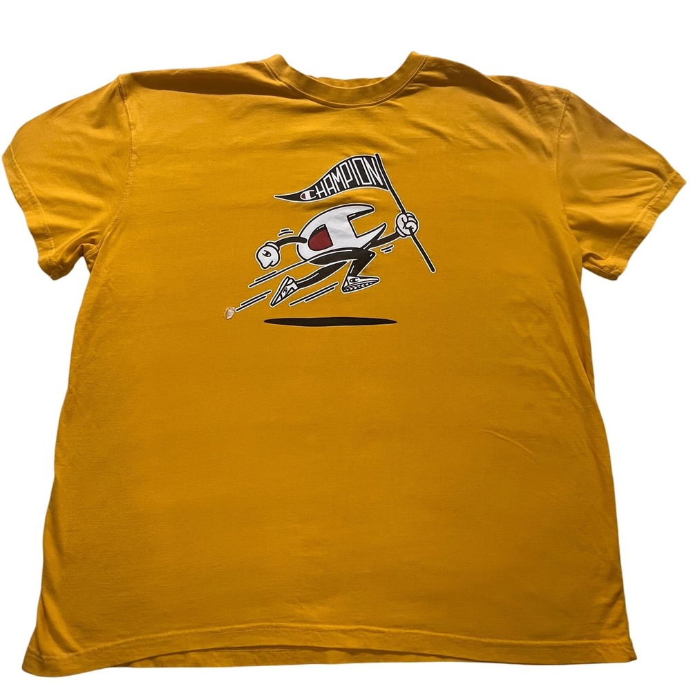 Champion Authentic‎ Athleticwear Graphic T-Shirt Yellow Running Logo 2XL